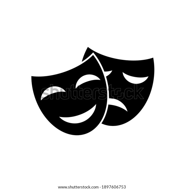 Comedy and\
tragedy masks. Happy and unhappy traditional theater symbol icon.\
Vector illustration in a flat\
style.