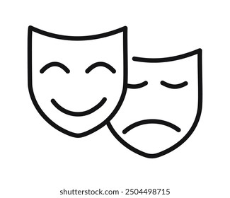 Comedy and Tragedy Masks. Masquerade Mask, Comic and Tragic Vector Icon for Theater or Carnival.