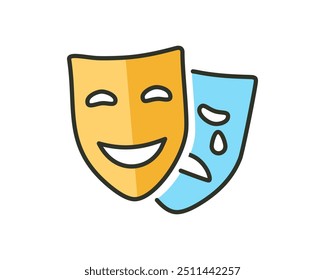 Máscaras de comedia y tragedia. Máscara de máscara, cómic y Vector trágico icono para el teatro o el carnaval.