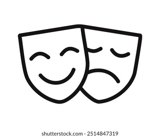 Comedy and Tragedy Masks. Masquerade Mask, Comic and Tragic Vector Icon for Theater or Carnival.