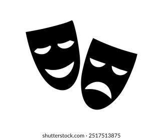 Comedy and Tragedy Masks. Masquerade Mask, Comic and Tragic Vector Icon for Theater or Carnival.