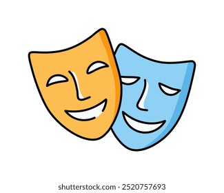 Comedy and Tragedy Masks. Masquerade Mask, Comic and Tragic Vector Icon for Theater or Carnival.