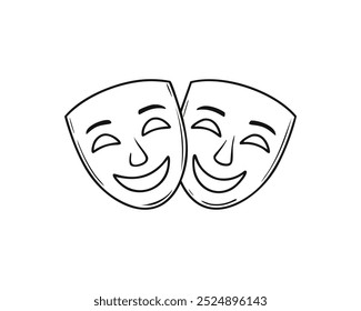 Comedy and Tragedy Masks. Masquerade Mask, Comic and Tragic Vector Icon for Theater or Carnival.