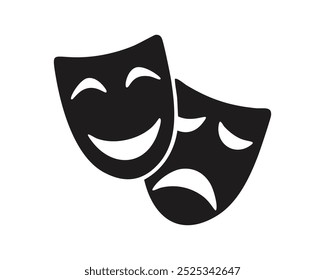 Comedy and Tragedy Masks. Masquerade Mask, Comic and Tragic Vector Icon for Theater or Carnival.