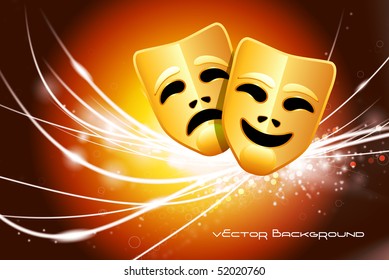 Comedia y tragedia máscaras en abstracto fondo de luz moderna ilustración original