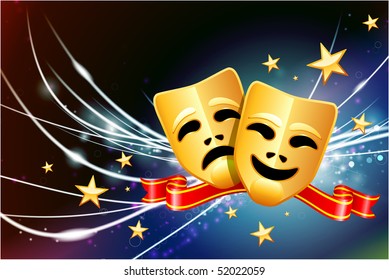 Comedy and Tragedy Masks on Abstract Modern Light Background Original Illustration
