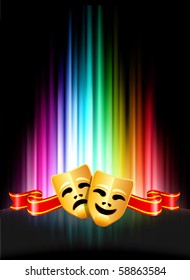 Comedy and Tragedy Masks on Abstract Spectrum Background Original Illustration