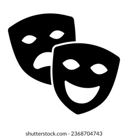 Comedy and tragedy masks, theatrical masks solid icon, theater concept, happy sad face vector sign on white background, glyph style icon for mobile concept and web design. Vector graphics