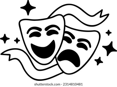 Comedy and tragedy symbol vector illustration. Theater and performances.