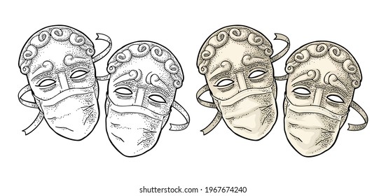 Theatre Mask Engraving Gorsel Stok Fotograf Ve Vektorleri Shutterstock