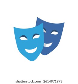 Comedy and Tragedy Theater Masks, Blue Shades, Illustration
