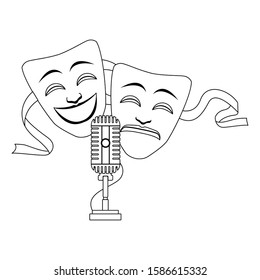comedy and tragedy theater masks icon over white background, flat design, vector illustration