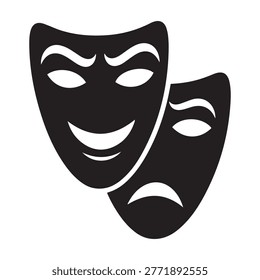 Comedy and tragedy theater masks icon with performance silhouettes illustration thespian entertainment expressions feelings artistic cultural outlines
