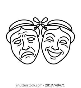 Comedy and tragedy theater masks icon with performance theatrical expression dramatic production
