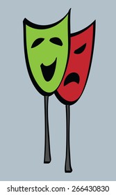  comedy and tragedy theater masks, vector illustration icon