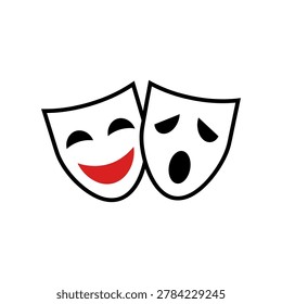 Comedy and tragedy theater masks vector graphic with performance thespian entertainment isolated