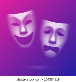 Comedy and tragedy theatrical masks. Easy to edit background color - eps10.