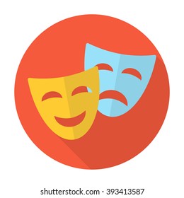 Comedy and tragedy theatrical masks. Flat icons