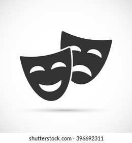 Comedy and tragedy theatrical masks icons. Flat icons