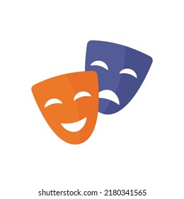 Comedy and tragedy theatrical masks on isolated white background. Colored vector flat illustration