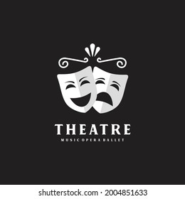 Comedy and tragedy theatrical masks. Theatre or drama school logo design symbol