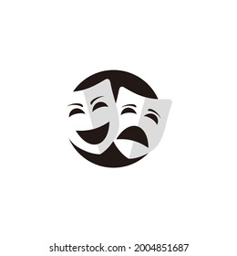 Comedy And Tragedy Theatrical Masks. Theatre Or Drama School Logo Design Symbol