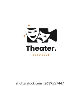 Comedy and tragedy theatrical masks. Theatre or drama logo design modern concept