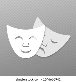 Comedy and tragedy theatrical masks. Vector illustration.