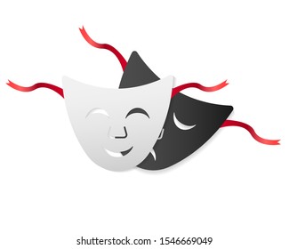 Comedy and tragedy theatrical masks. Vector illustration.