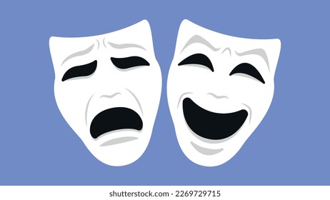 Comedy and tragedy theatrical masks. Vector illustration in flat style.