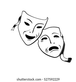 Comedy and tragedy theatrical masks. Vector Illustration Isolated On White Background