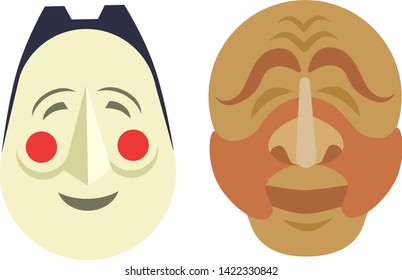 Comedy and tragedy vector theatrical Korean people masks comedy symbol. Vector theater humor performance face. Tragedy drama emotion masquerade carnival costume expression.