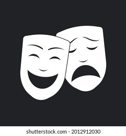 Comedy And Tragedy White Theater Masks. Happy And Sad Mask. Drama And Comedy Symbol. Vector Illustration