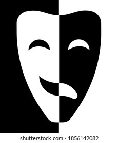 comedy and tragic theatrical masks joined together. Theatrical premieres, circus poster. Vector