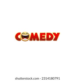 COMEDY Wordmark Logo - letter O becomes laughing emoticon symbol.