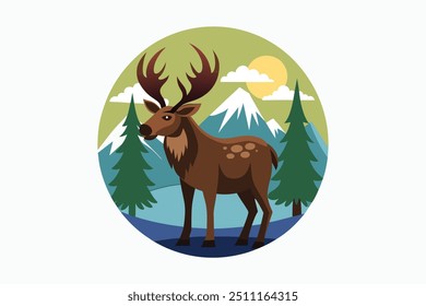 Comercial Desenho Animado Alce Ilustração com Grande Antlers fundo branco