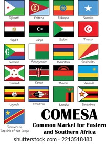 COMESA, Common Market For Eastern And Southern Africa, Vector Flags