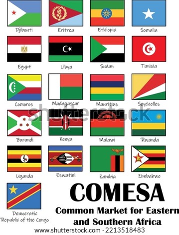 COMESA, Common Market for Eastern and Southern Africa, vector flags