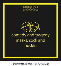 comesy and tragedy masks, sock and buskin sketch vector icon