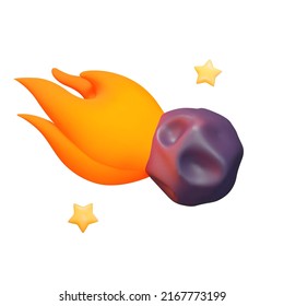 Comet 3d icon. Flying space body with fire. Meteorite. Isolated object on a transparent background