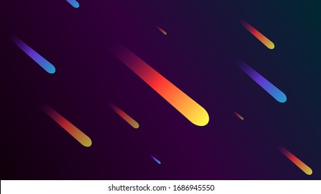 Comet asteroid and meteorite. Cartoon space objects. Atmospheric vector set on gradient background