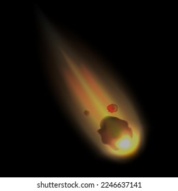 Comet, asteroid, meteorite fall in fire. Meteor attack. Meteor Rain. Camet tail. End of the world. Astronomy.