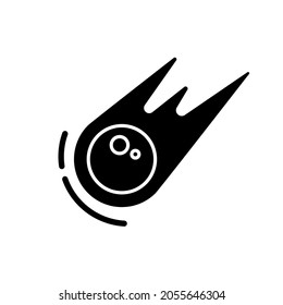 Comet black glyph icon. Small space body which starts to burn when enters atmosphere. Dangerous cosmic rock bodies. Star fall night. Silhouette symbol on white space. Vector isolated illustration