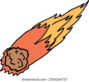 Comet color doodle. Space object with fire trail