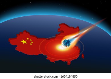 Comet with Coronavirus Flu attack china map 2019 - nCoV concept vector