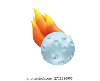 Cometa con ilustración de icono de asteroide Fiery Trail 3d