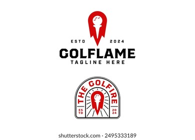 comet fire flame with golf ball and tee badge logo design set for golfer, golf professional team, sport and tournament.   