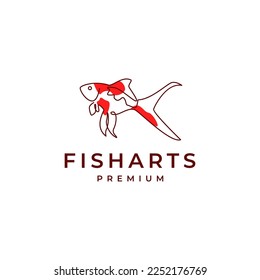 comet fish golden fish aquarium interior decor abstract line art logo design vector icon illustration template