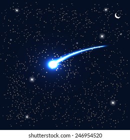 Comet Fly Around the Planet in Space. Vector Illustration. EPS10