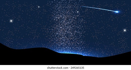 Comet Fly Around the Planet in Space. Vector Illustration. EPS10
